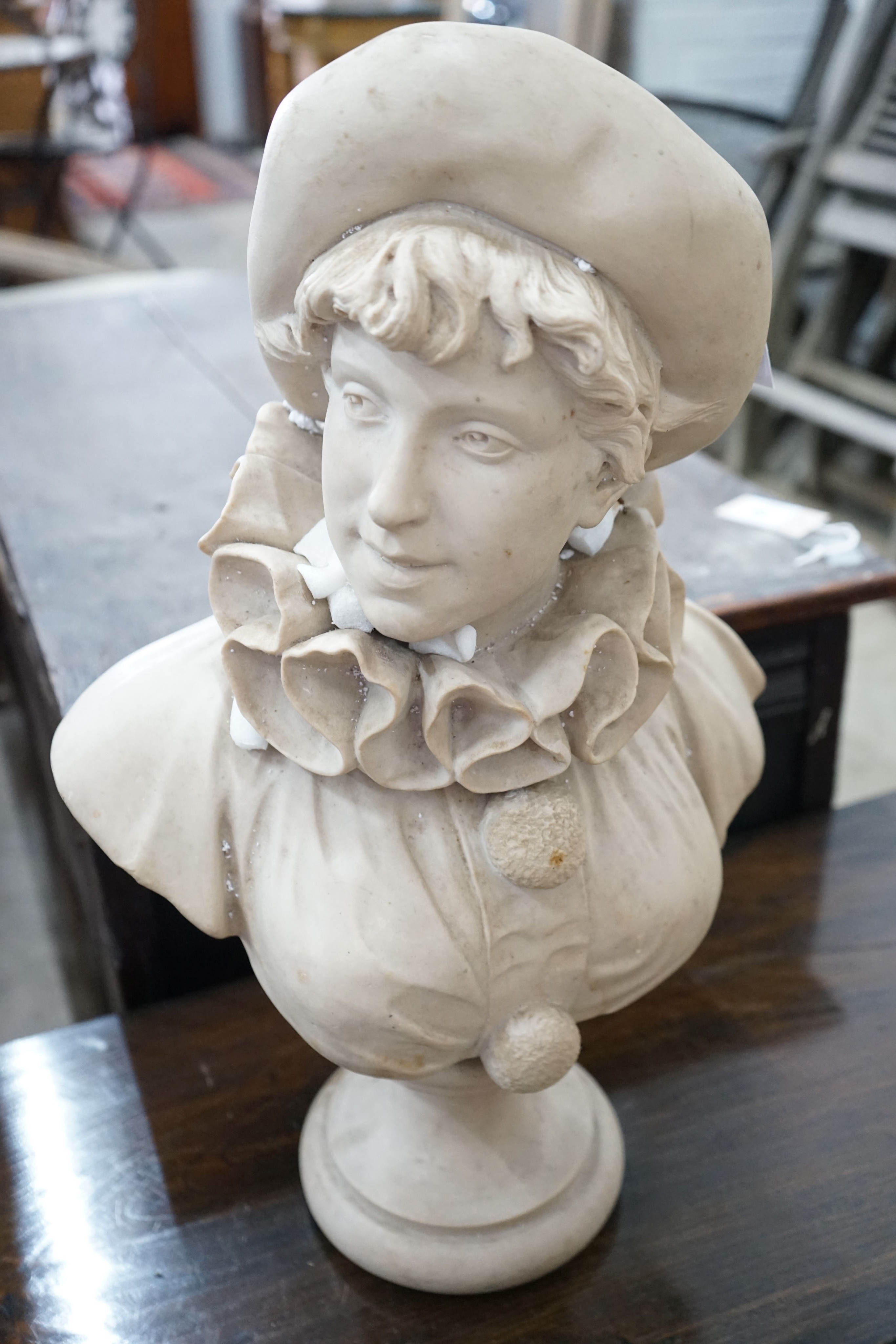 A faux marble bust of a Pierrette, height 54cm